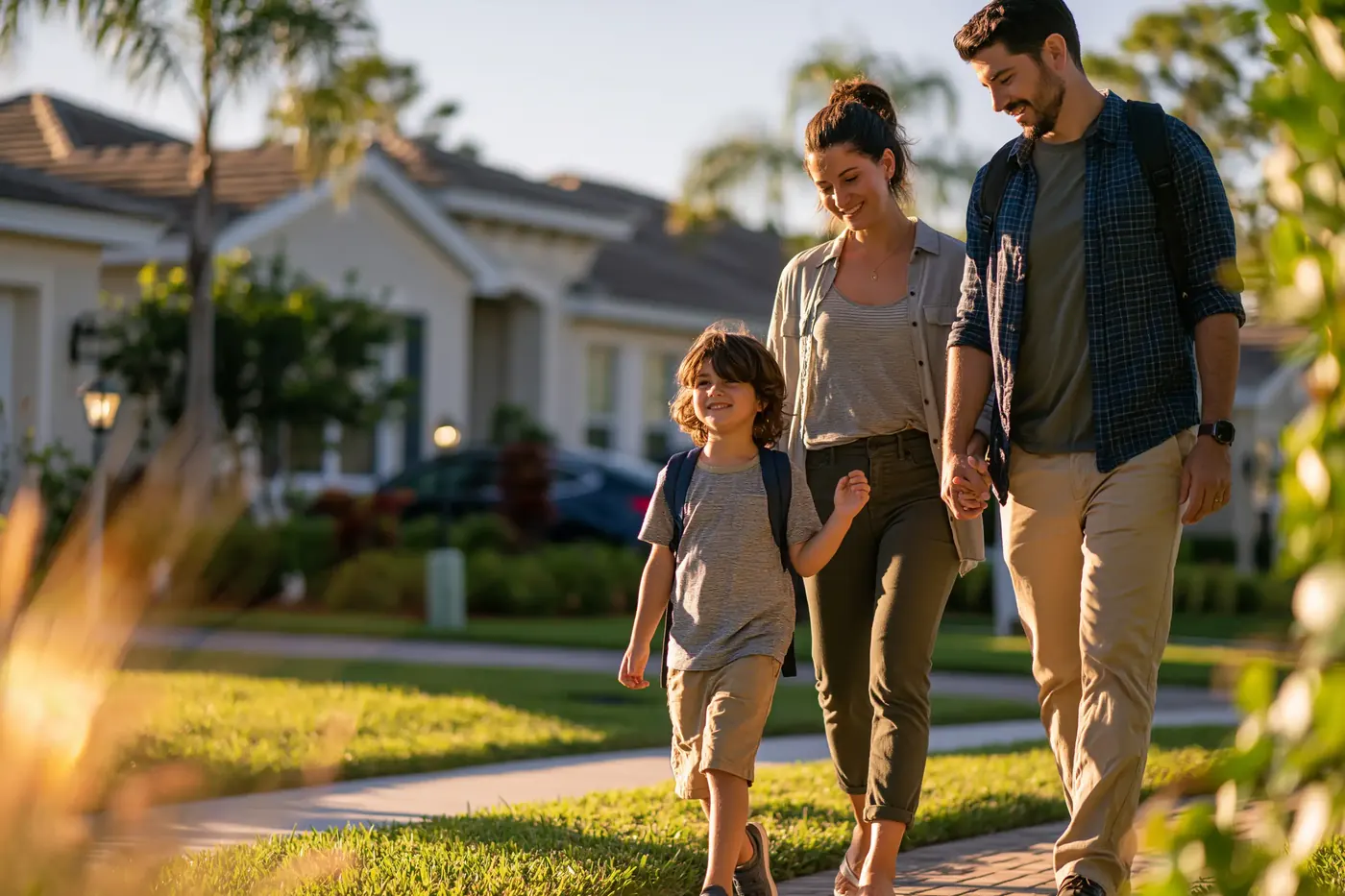 Family walking through a Southwest Florida neighborhood